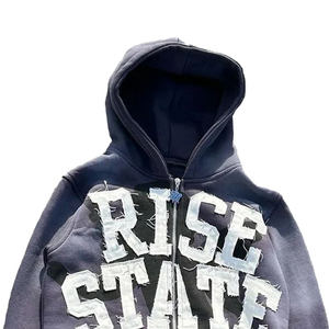 Vente en gros de sweats à capuche streetwear unis pour hommes, en coton épais, avec logo personnalisé, et sweats à capuche effet vieilli pour hommes - Product Image 3