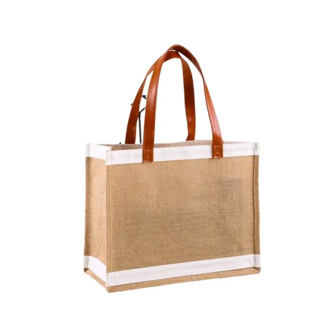 Manufacturers wholesale reusable polka dot tote bags Grocery shopping tote bags Leather treated jute tote bags Linen beach sacks