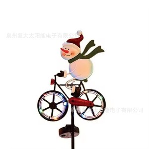 Solar Powered Christmas Snowman <b>Bicycle</b> <b>Light</b> Iron Outdoor Waterproof Multicolor LED Garden Decoration - Product Image 2