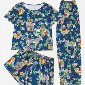 Ensemble de pyjama trois pièces décontracté pour femmes, tissu tricoté, impression numérique, respirant, séchage rapide, taille élastique, ODM - Product Image 2