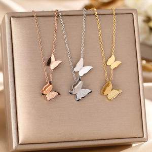 أزياء الفولاذ المقاوم للصدأ والمجوهرات التيتانيوم الصلب قلادة المرأة مصنع فراشة بيع بالجملة رخيصة قلادة المختنق - Product Image 1