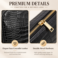 Sac cosmétique en cuir PU à texture crocodile personnalisé, grande capacité, fermeture éclair, organiseur de maquillage, trousse de toilette portable pour femmes