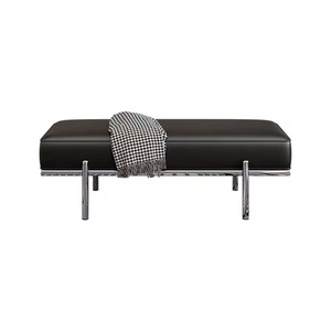 Retro-style luxury shoe changing stool, doorway, home use, genuine leather, simple and modern <b>bed</b> <b>end</b> stool, designer long - Product Image 3