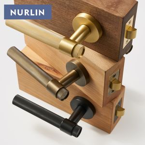 Manija de puerta cruzada moleteada de latón Nurlin, cerradura de mortaja Interior de privacidad, Juego de palanca de puerta de giro de pulgar simulado, latón antiguo mate - Product Image 6