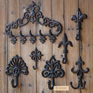 Crochet mural en fer forgé et fonte de style rétro européen pour cour, jardin, extérieur, décoration créative, porte-manteau, porte-clés - Product Image 1