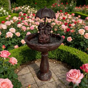 אמבט ציפורים דקורטיבי עתיק, עצמאי, עשוי שרף פיברגלס, מופעל באנרגיה סולארית, עמיד בפני מזג אוויר, בעבודת יד, בצורת מטרייה, לשימוש חיצוני - Product Image 4