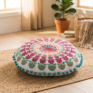 Coussin de siège brodé indien coloré, oreiller rond pour le sol, Mandala - Product Image 2