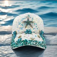 Casquette de baseball sirène blanche en gros avec étoile de mer turquoise pour femme – Idéale pour l'été et la plage
