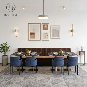 Ensemble de mobilier moderne de luxe en pierre frittée carrée et velours pour hôtel, café et restaurant : banquette, <span class=keywords><strong>table</strong></span> et chaises - Product Image 6