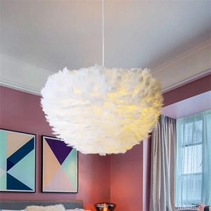 Romantic <strong>Feather</strong> Lamp E27 LED Bulb Pendant Lights Creative Pink <strong>White</strong> <strong>Feather</strong> <strong>Lampshade</strong> Wedding Home Bedroom Decor Pendant Lamp - Product Image 6
