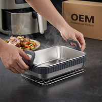 Assadeira Retangular de Aço Inoxidável para Fritadeira a Ar com Alça de Silicone, Grau Alimentício, para Atacado de Fabricantes, e Tapete de Cozedura Personalizado