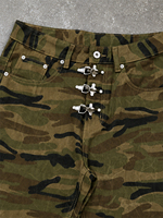 TOPSHOW Pantalon de travail camouflage personnalisé pour homme, coupe oversize évasée, en toile de canard et jean, style streetwear, avec fermoir de pompier