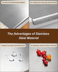 Grandes planches à découper en acier inoxydable pour la cuisine, <span class=keywords><strong>planche</strong></span> à découper avec rebord pour comptoir, <span class=keywords><strong>planche</strong></span> à découper double face pour viande et légumes - Product Image 4