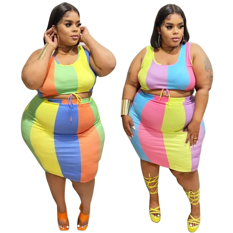 african women plus size tank top mini skirt 2 piece set bodycon designer dress xxxl bale clothing wholesale for ladies plus size