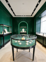 Vitrine à bijoux en verre incurvé rond, présentoir personnalisé avec éclairage LED, verrouillable, support de luxe pour bijoux, comptoir de boutique de diamants et de pierres précieuses