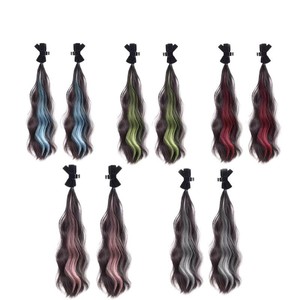 2 Pièces Extensions de Cheveux Double Queue de Cheval à Clipser Style Nœud, <span class=keywords><strong>Postiche</strong></span> Ondulé Ombré Rose pour Cosplay et Accessoires Capillaires Streetwear - Product Image 6