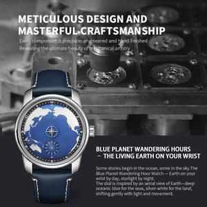 Reloj mecánico con logotipo personalizado OEM, esfera con relieve del mapa del mundo, correa de cuero y acero inoxidable, horas automáticas, reloj de pulsera de fábrica. - Product Image 3