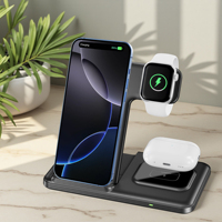 Station de charge sans fil 3-en-1 : Chargeur de bureau et chargeur sans fil pour iPhone 17/16/15 Pro Max et pour écouteurs/iWatch 1-10