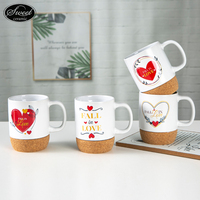 Valentijnsdag cadeau 2025 gepersonaliseerd logo 300ml 400ml paar mokken luxe groothandel handvat kurken bodem koffie keramiek mok