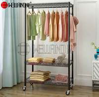 Étagère noire multifonctionnelle pour vêtements roulants Étagère métallique réglable à 3 niveaux Étagère métallique mobile pour vêtements avec roues