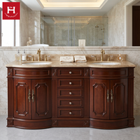 Ensemble de meubles de salle de bain luxueux américains OEM Happy Houses, comprenant des armoires de salle de bain, des panneaux, un miroir LED, un lavabo et un robinet