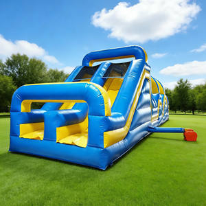 Parcours d'obstacles gonflable pour enfants DFRL, taille personnalisée, qualité commerciale, PVC 0,55 mm, 32 pieds, jaune et bleu, garantie 3 ans - Product Image 4