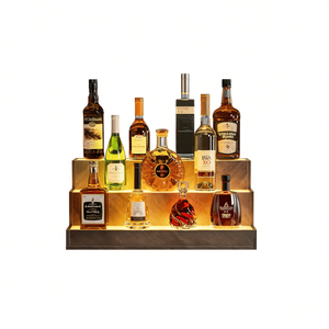 Espositore Illuminato a LED per Bottiglie di Liquori, 24 Pollici, in Legno Grigio, per Bar Domestico, con Telecomando, Autoportante - Product Image 1