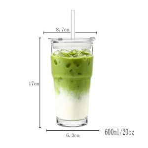 Gobelet en verre transparent de 20 oz avec couvercle, réutilisable, design moderne, compatible avec les pailles, pour la maison et le bureau - Product Image 3