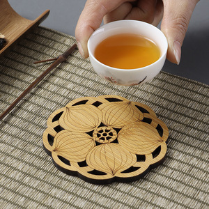 Posavasos de bambú, tapetes resistentes al calor y aislantes del calor, tapetes para té creativamente tallados inspirados en el estilo Zen, portavasos, tapetes para teteras - Product Image 4