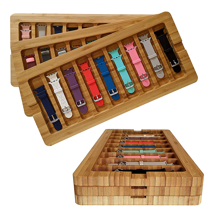 Customized Countertop 4 Locations Mechanical Watch Display Box Walnut Smart Watch Display Case with Drawer — view 4