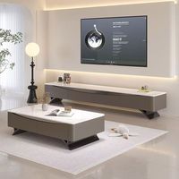 Table Basse et Meuble TV de Luxe en Bois Massif, Pierre et Verre – Combinaison Écologique Facile à Assembler pour Petit Salon ou Hôtel