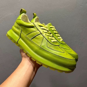 Baskets basses décontractées en cuir véritable vert pour hommes, respirantes, à talon plat, à lacets, couleur unie, style jeune - Product Image 4