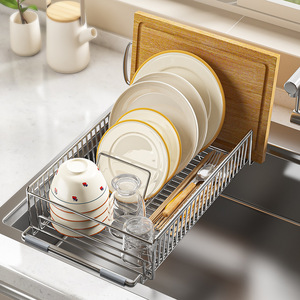 Scolapiatti Espandibile in Acciaio Inox <span class=keywords><strong>per</strong></span> Lavello da Cucina, Scolapiatti Retrattile con Portautensili - Product Image 2