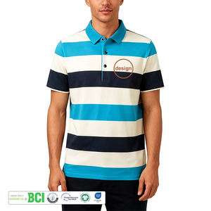 เสื้อโปโลผู้ชายลายทางผ้าฝ้ายคุณภาพสูงสำหรับฤดูร้อน รับผลิตเสื้อยืดพร้อมโลโก้ตามสั่ง ขายส่ง - Product Image 1