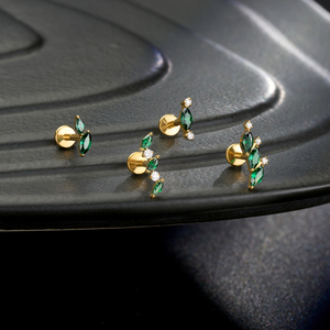 Pendiente trasero plano Studs Tragus Pendientes Push in Colorful CZ Conch Helix Cartílago Lobe Labret Piercing Jewelry - Product Image 3