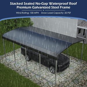 Abri de voiture <span class=keywords><strong>en</strong></span> métal, auvent de voiture robuste avec structure et toit <span class=keywords><strong>en</strong></span> acier galvanisé, abri de garage pour pick-up, camion, bateau - Product Image 5