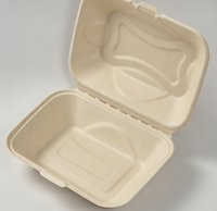 Boîte à burger en bagasse de canne à sucre, qualité alimentaire, avec couvercle à charnière, jetable, micro-ondable, biodégradable, pour plats à emporter, restaurant, pique-nique