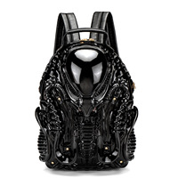 Sac à dos unisexe grande capacité pour ordinateur portable, tendance mode euro-américaine, avec fermeture éclair tête de mort personnalisée, en PU et polyester imperméable