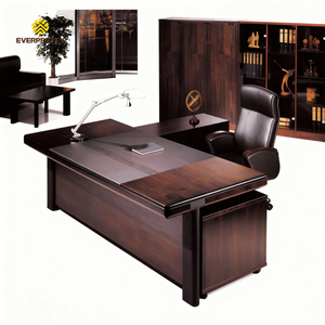 Muebles de Oficina Modernos Personalizados, Escritorio de Oficina con Escritorio Lateral, Superficie de Chapa, Mesa para CEO/Jefe, Escritorio Ejecutivo con Gabinete - Product Image 1