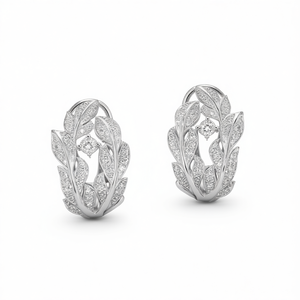 Boucles d'oreilles en or blanc E3394 avec diamants ronds taille brillant, bijoux de luxe pour femmes, diamants naturels couleur D - Product Image 1