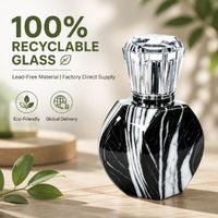 Flacon de parfum cylindrique de luxe à motif marbre mat imprimé par transfert d'eau, 50 ml, noir et blanc, en verre hexagonal personnalisé
