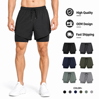Pantalones Cortos Deportivos de Secado Rápido con Cordón en la Cintura para Hombre, Pantalones Cortos Deportivos 2 en 1 con Forro de Compresión Interior para Entrenamiento