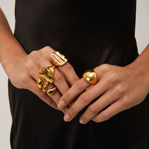 Ensemble de bagues minimalistes <span class=keywords><strong>en</strong></span> acier inoxydable plaqué <span class=keywords><strong>or</strong></span> 18 carats avec gros anneaux irréguliers pour femmes - Product Image 6