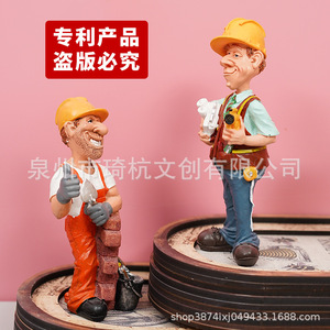 Figura de trabajador de la construcción, resinas sintéticas, decoración de escritorio, regalo de oficina - Product Image 4