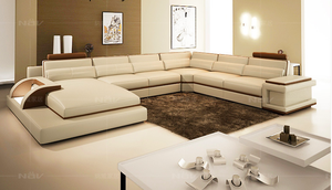 Juego de sofá reposacabezas en forma de U de cuero genuino de último diseño para el hogar, sala de estar, cómoda esponja de tapicería para apartamentos - Product Image 4