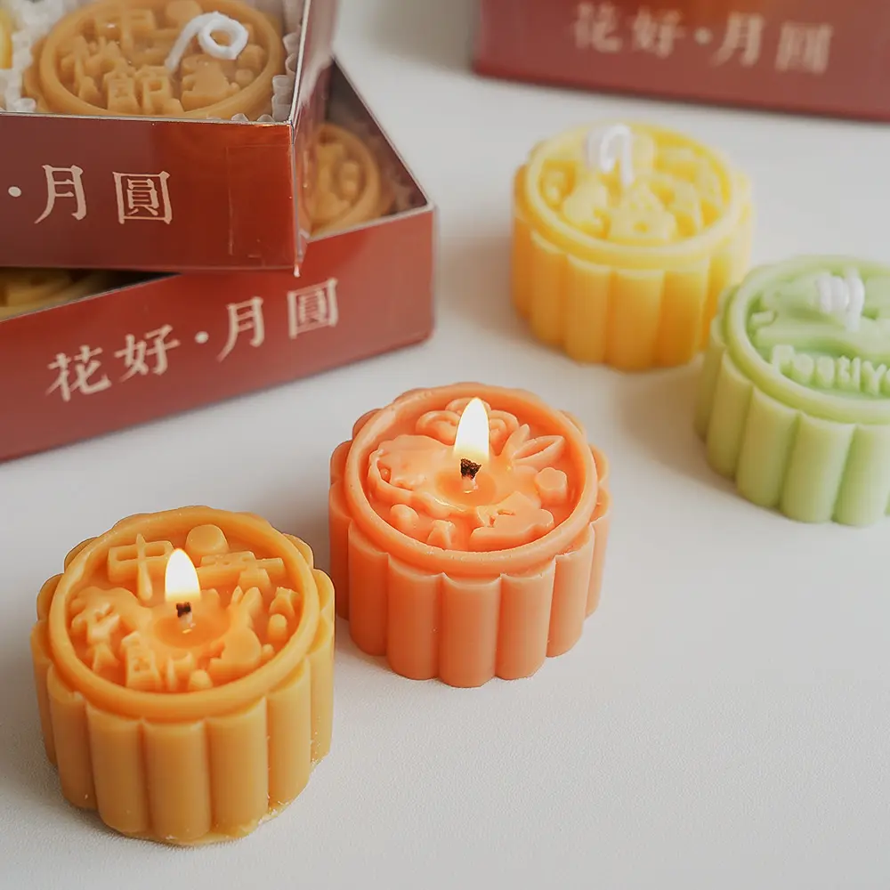 Mid Autumn Festival Animal Shaped Moon Cake Candle in Paraffin Wax for Christmas Easter and Diwali Holidays Comes with Box