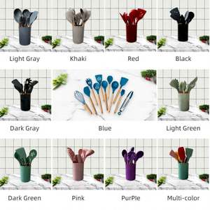 Fungun ชุดเครื่องครัวซิลิโคนทนความร้อนสีกากี12ชิ้นชุดเครื่องครัวสำหรับทำอาหารแบบไม่ติด - Product Image 4