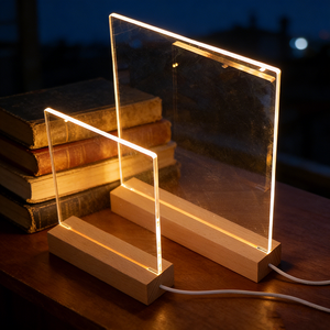 Lampe de nuit en acrylique avec support pour messages, base LED, tailles variées, support de lampe artisanal en bois, décoration moderne pour la maison - Product Image 6