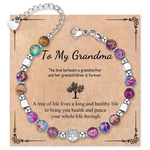 Nueva Pulsera de Piedras Naturales de Color Púrpura con Cuentas de Ágata, Joyería Hecha a Mano con Dije del Árbol de la Vida para Mujer - Product Image 1