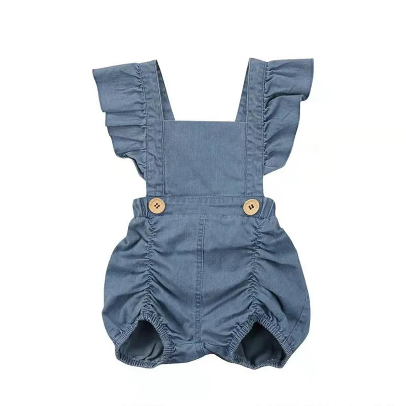 สาวฤดูร้อน Romper ทารกสาว Solid Rompers กระพือแขน Leotard ทารก Lovely One piece บอดี้สูทเด็กหญิง Denim Romper เด็ก